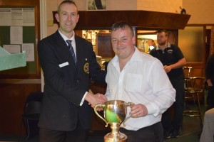 Richard Bakes Presents 2015 Bradford Singles Trophy To Wayne Cooper